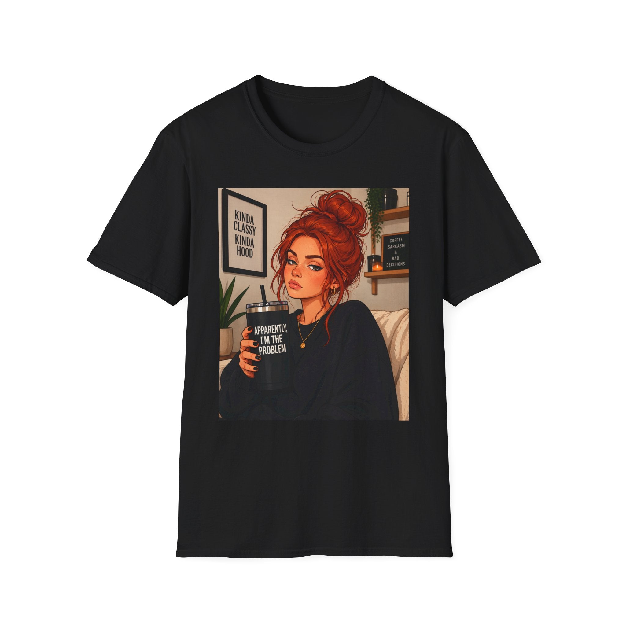 Coffee & Chill Redhead Graphic T-Shirt — “Apparently I'm the Problem” Quote Tee
