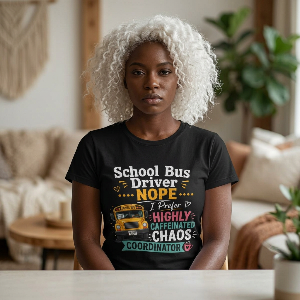 School Bus Driver T-Shirt – "Nope, Highly Caffeinated Chaos Coordinator"