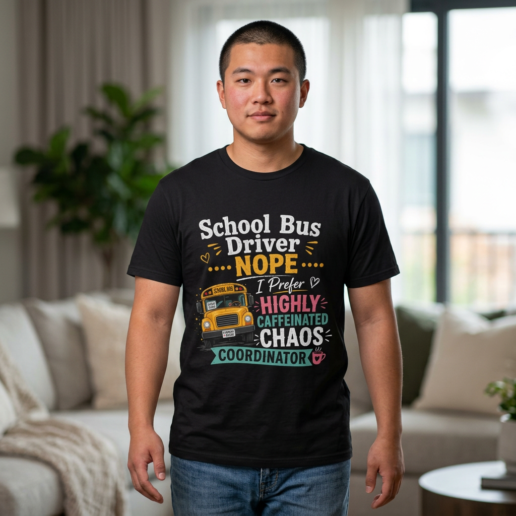 School Bus Driver T-Shirt – "Nope, Highly Caffeinated Chaos Coordinator"