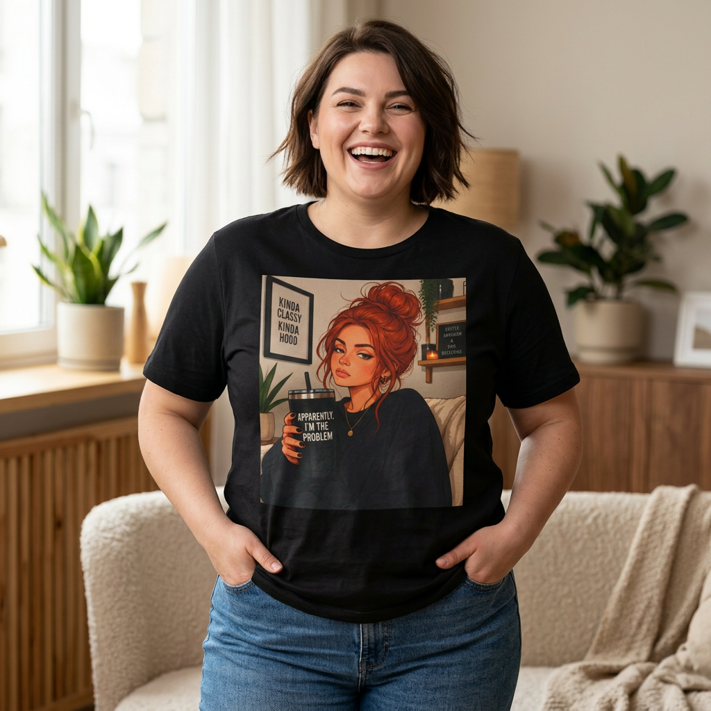 Coffee & Chill Redhead Graphic T-Shirt — “Apparently I'm the Problem” Quote Tee