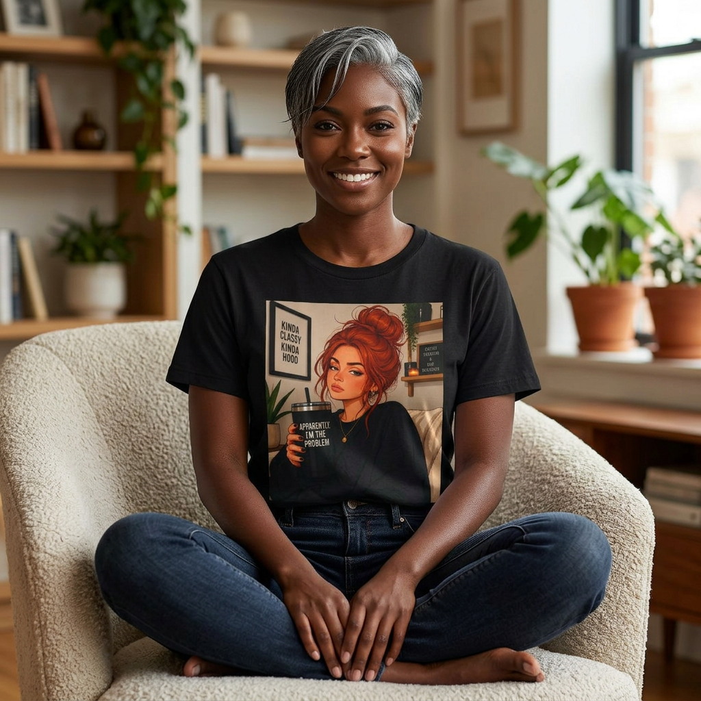 Coffee & Chill Redhead Graphic T-Shirt — “Apparently I'm the Problem” Quote Tee