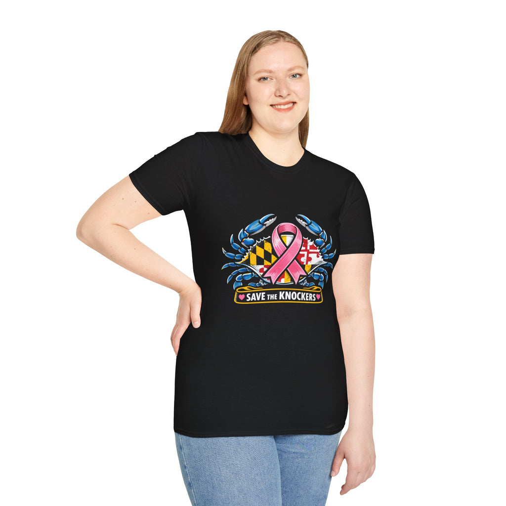 Save The Knockers Maryland Crab T-Shirt — Breast Cancer Awareness Ribbon Tee