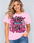 In October We Wear Pink School Bus Driver Breast Cancer Awareness Shirt